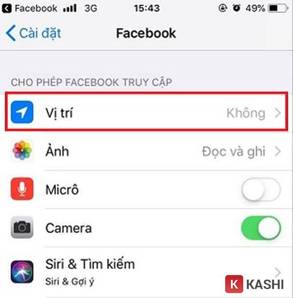 Nhấn tiếp vào mục Vị trí