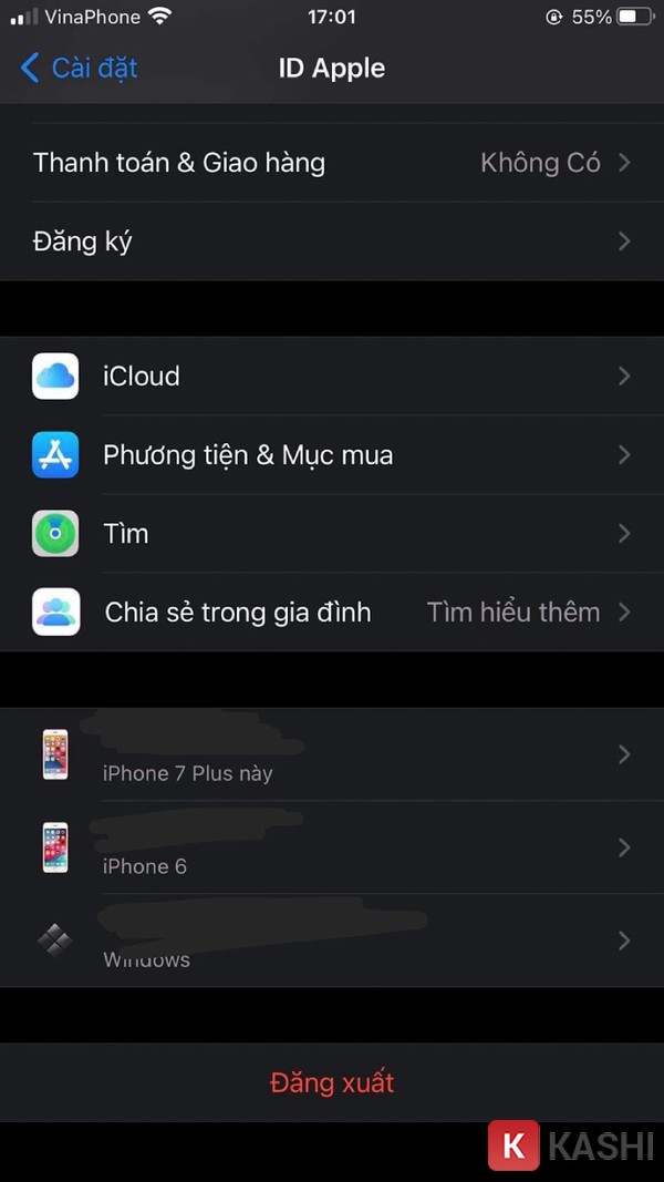 Đăng xuất tài khoản Apple 