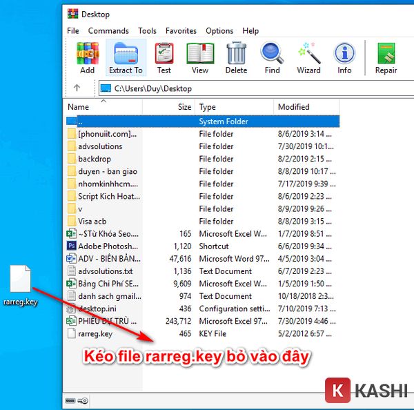 Kéo thả file "rarreg.key" vào thư mục