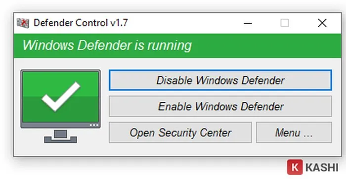Giao diện bật Windows Defender