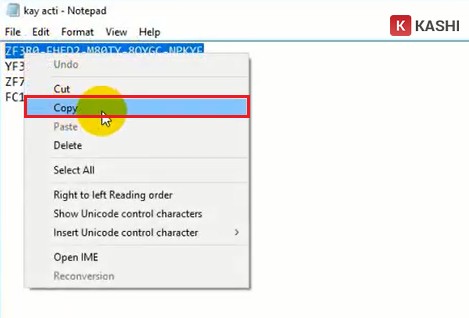 Copy key kích hoạt