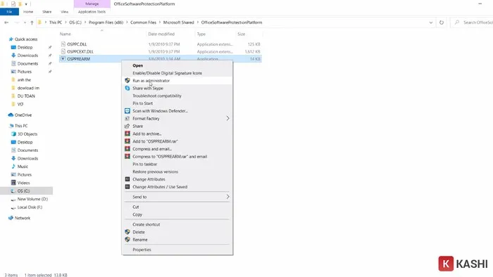 Chạy file "OSPPREARM" bằng cách nhấn vào "Run as administrator"