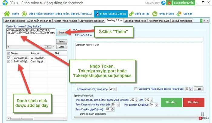 Nhập danh sách token.