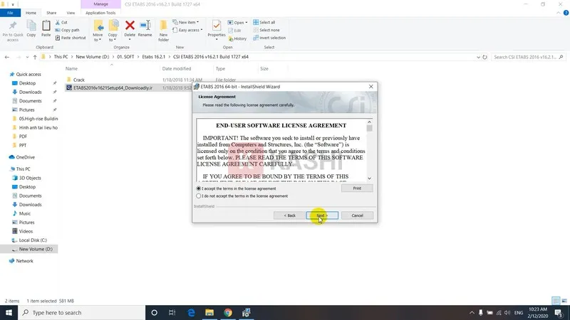 "I accept the terms of the license in the agreement" ->"next"