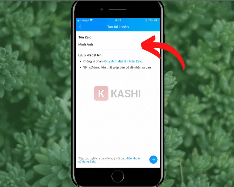 Nhập tên tài khoản Zalo trước đó
