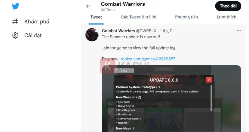 Fanpage chính thức của Combat Warriors trên Twitter