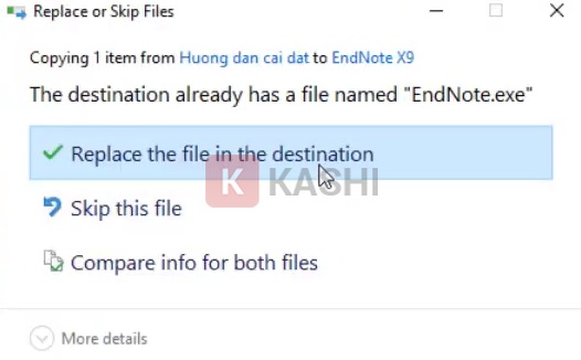 Nhấn "Replace the file in the destination"