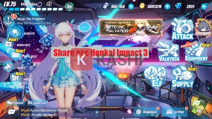 Tặng acc Honkai Impact 3 