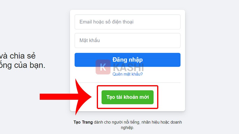 Nhấn vào mục "Tạo tài khoản mới"