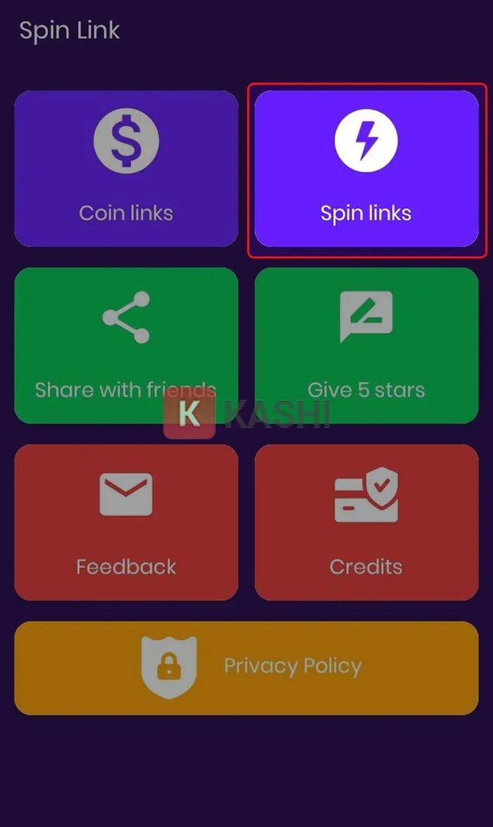 chọn "Spins Links"