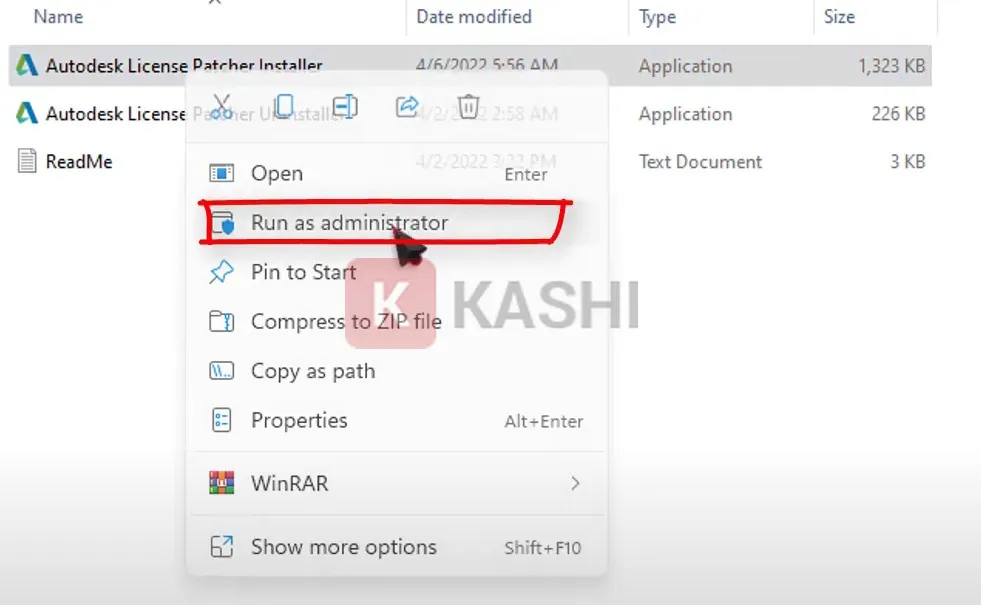 Chạy file "Autodesk License Patcher Installer" với quyền admin