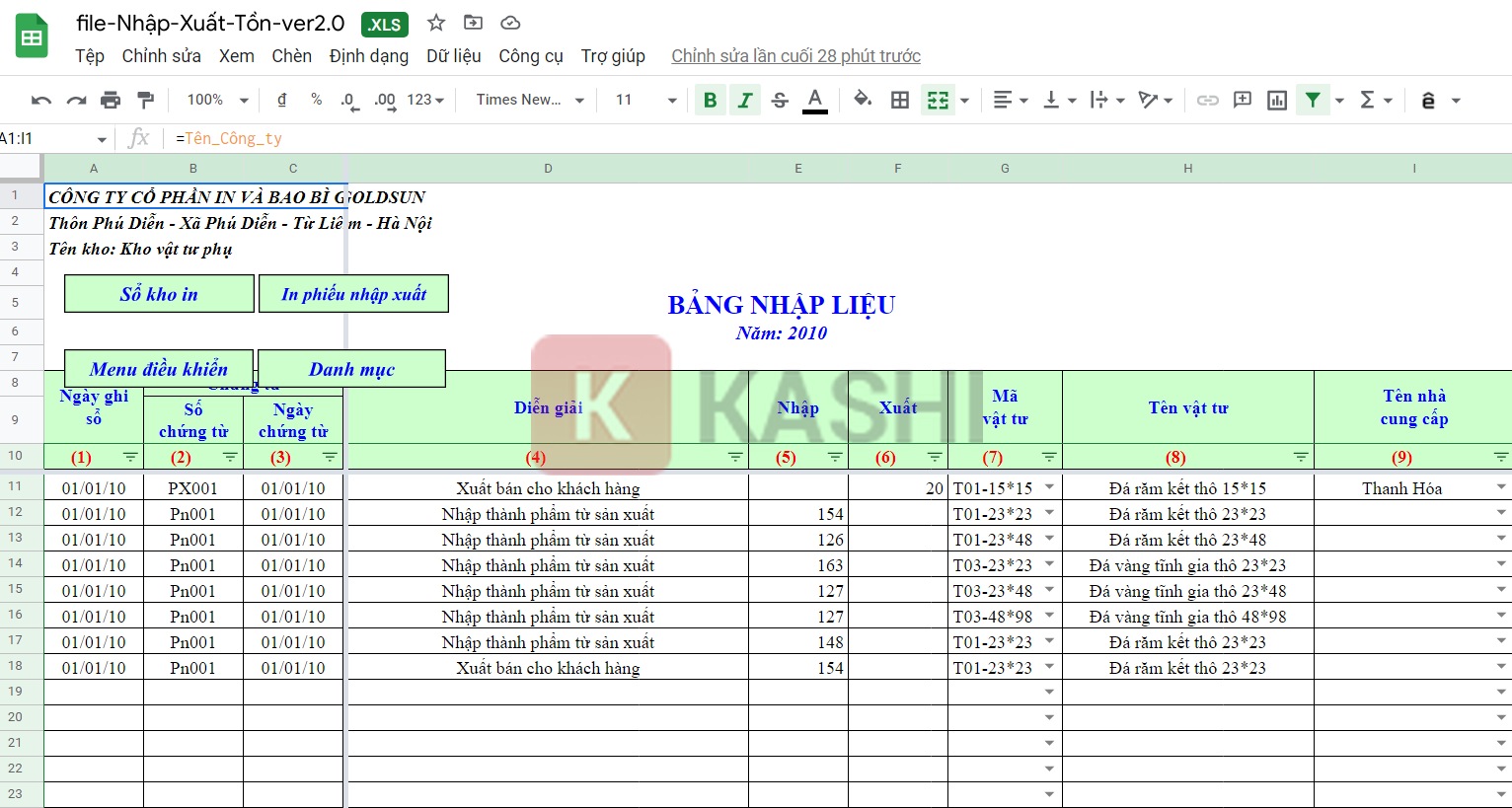 File Excel nhập xuất tồn dành cho cửa hàng bán lẻ - Hình ảnh 2