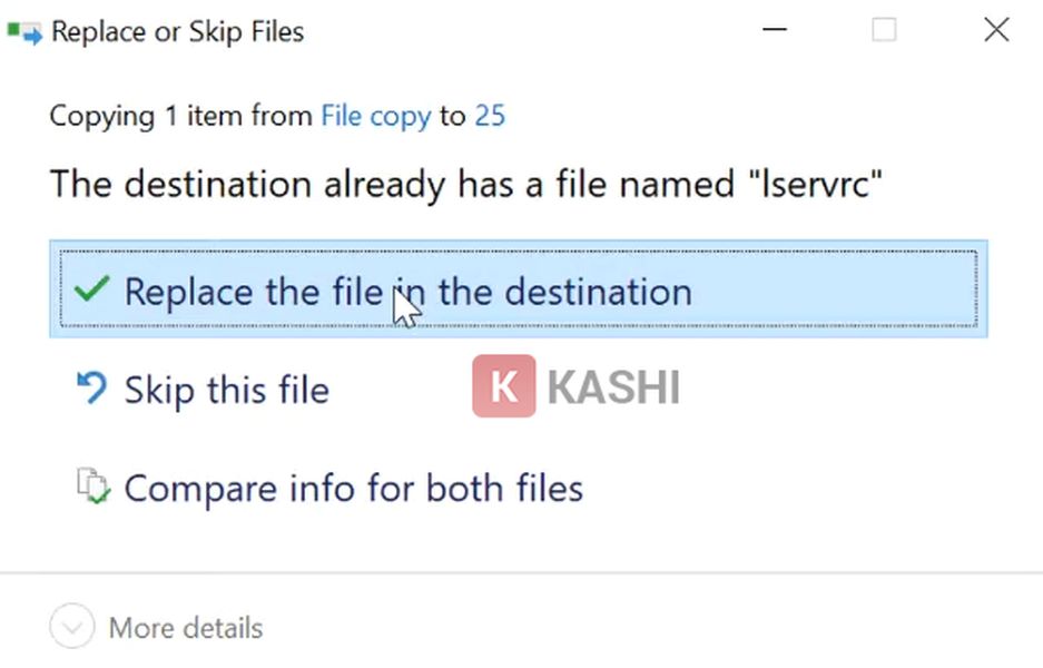 Nhấn "Replace the files in the destination"