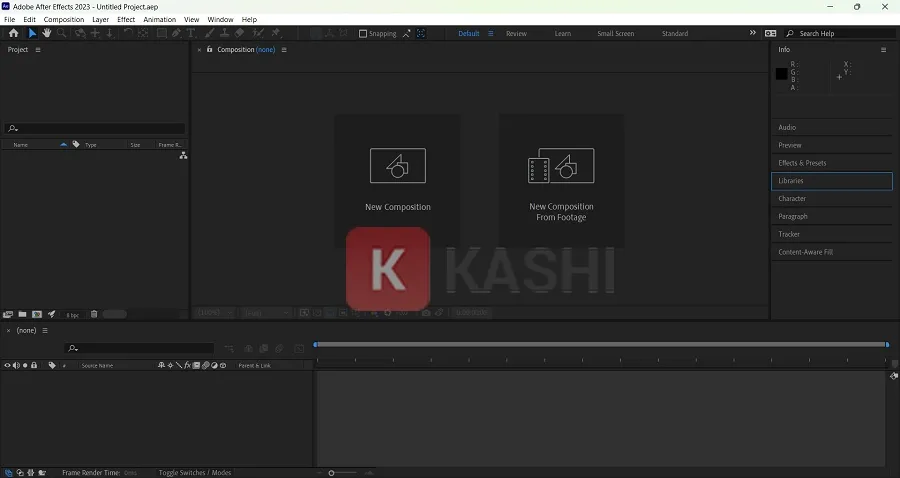 Giao diện phần mềm Adobe After Effects 2023