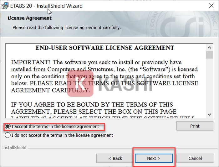 chọn “I accept the terms in the license agreement”