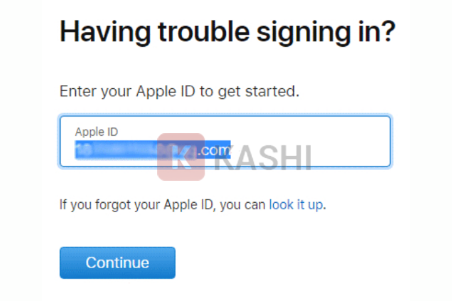 Nhập "email tài khoản Apple ID" của bạn -> Nhấn vào "Continue"