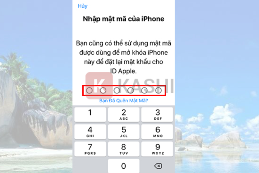 Nhập "mật mã mở khóa" của iphone để xác nhận thay đổi mật khẩu của tài khoản ID Apple.
