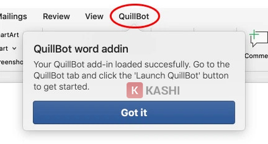 Nhấn vào "QuillBot" tại thanh công cụ