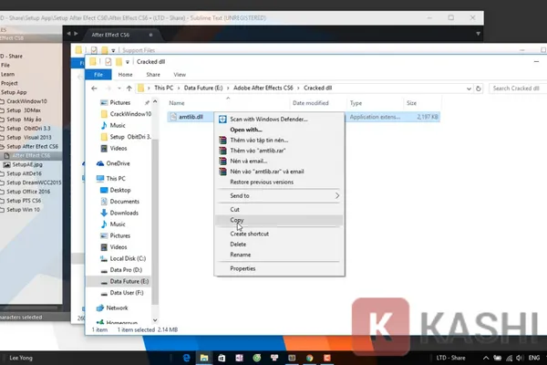 Nhấn chuột phải vào file "amtib.dll", sau đó chọn "Copy"