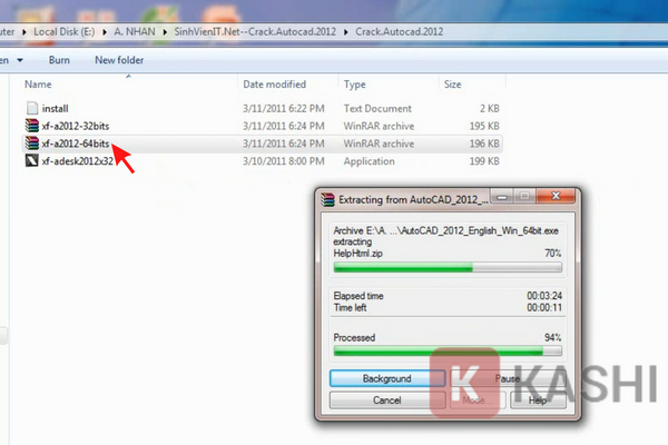 Tiếp tục chọn file "Crack.Autocad.2012" -> Nhấn vào tệp "xf-a2012-64bits"