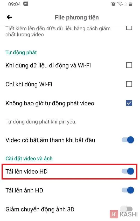 Bật "Tải lên video HD"