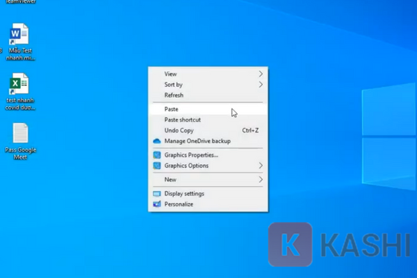 Dán file đã copy ra màn hình chính, nhấn chuột phải -> Click chọn "Paste"