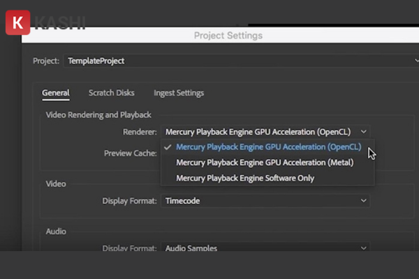 Thay đổi tùy chọn "Renderer" thành "Mercury Playback Engine Software Only" -> đảm bảo rằng tùy chọn "GPU Acceleration" không được chọn -> Click chọn "OK"