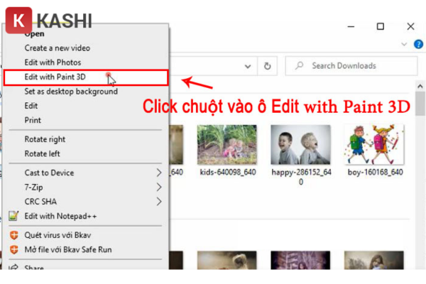 Click chuột phải vào ảnh cần thay đổi định dạng -> Nhấn chọn "Edit with Paint 3D"