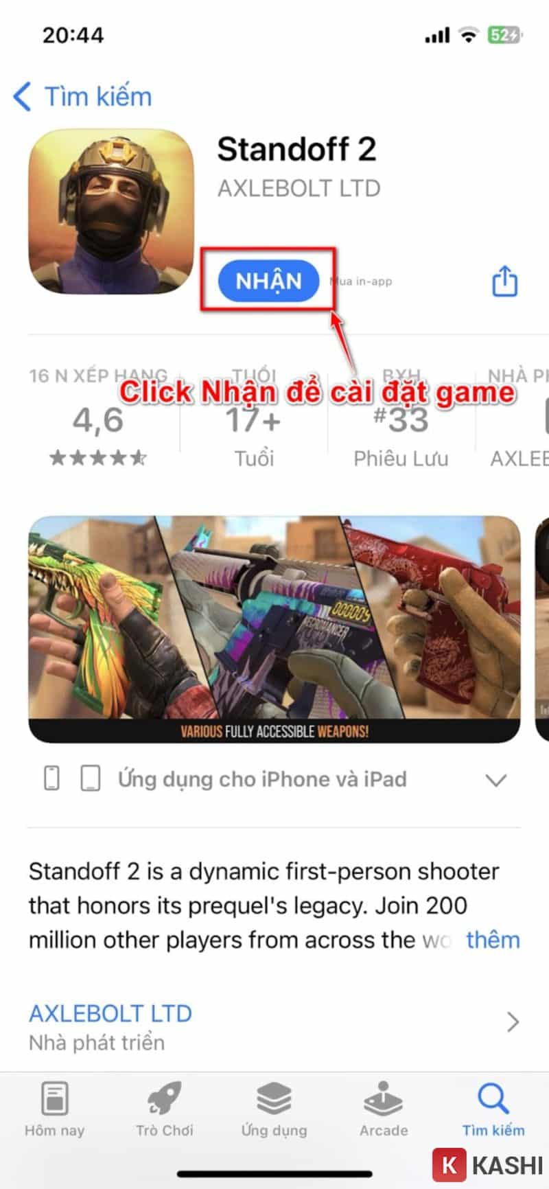 Click nhận để cài đặt game.