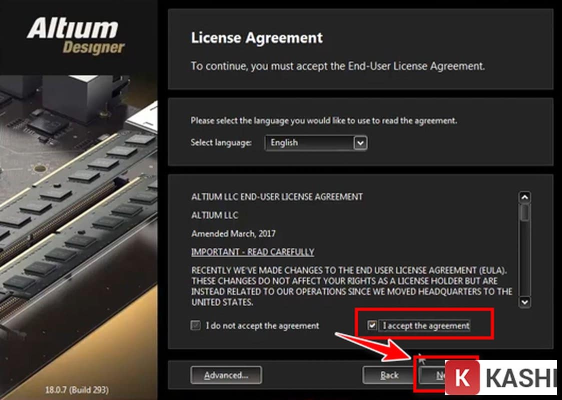 Tích ô “I accept the agreement” => sau đó click chọn “Next”