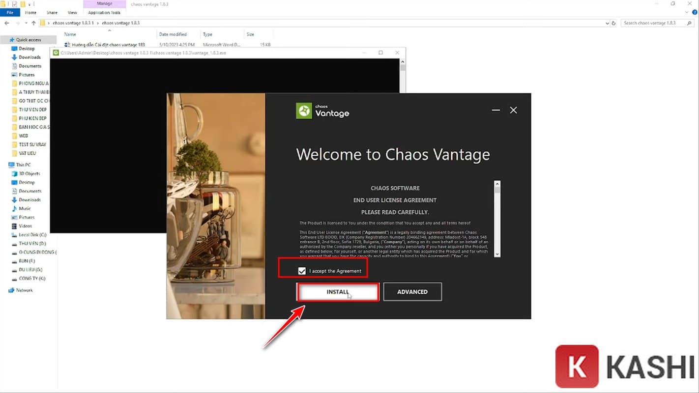 Click “INSTALL” trên giao diện “ Welcome to Chaos Vantage”