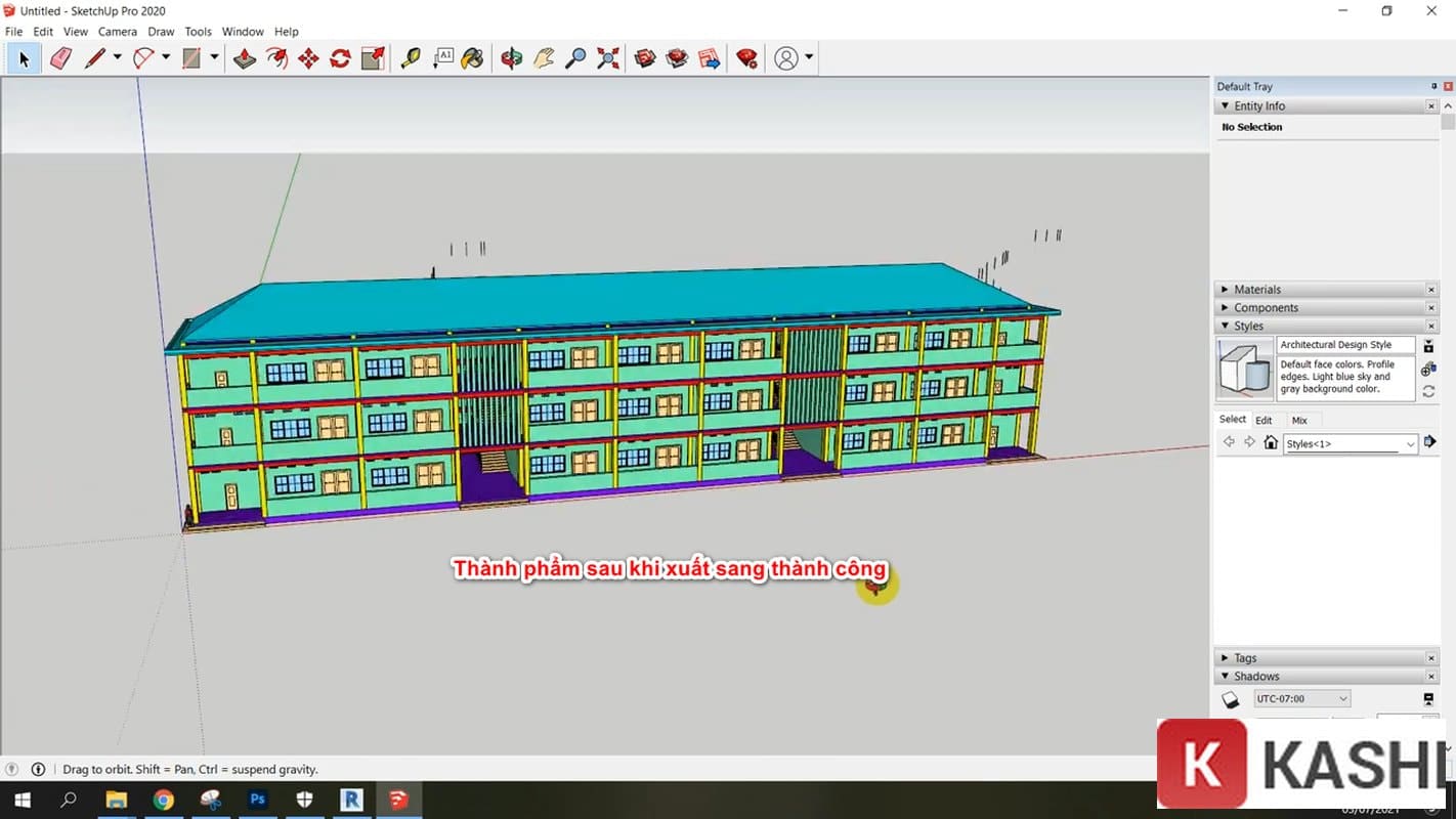 Thành phẩm sau khi xuất revit sang sketchup giữ nguyên vật liệu