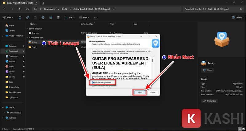 Tích I accept > Next