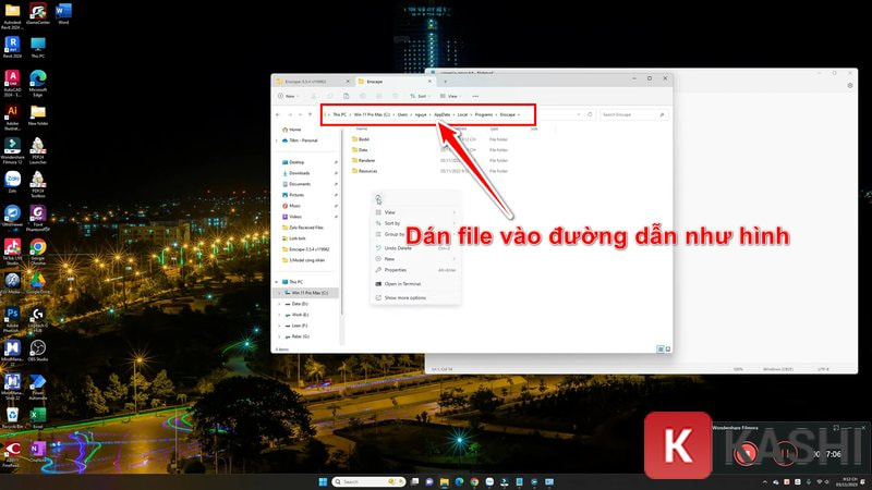 Dán file vào đường dẫn